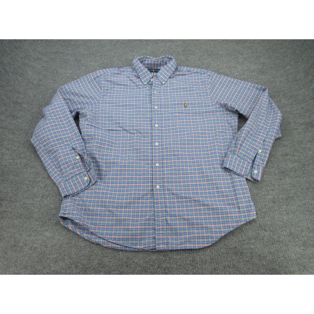Ralph Lauren Mens Button Down Classic Fit Blue Plaid Long Sleeve Shirt XL